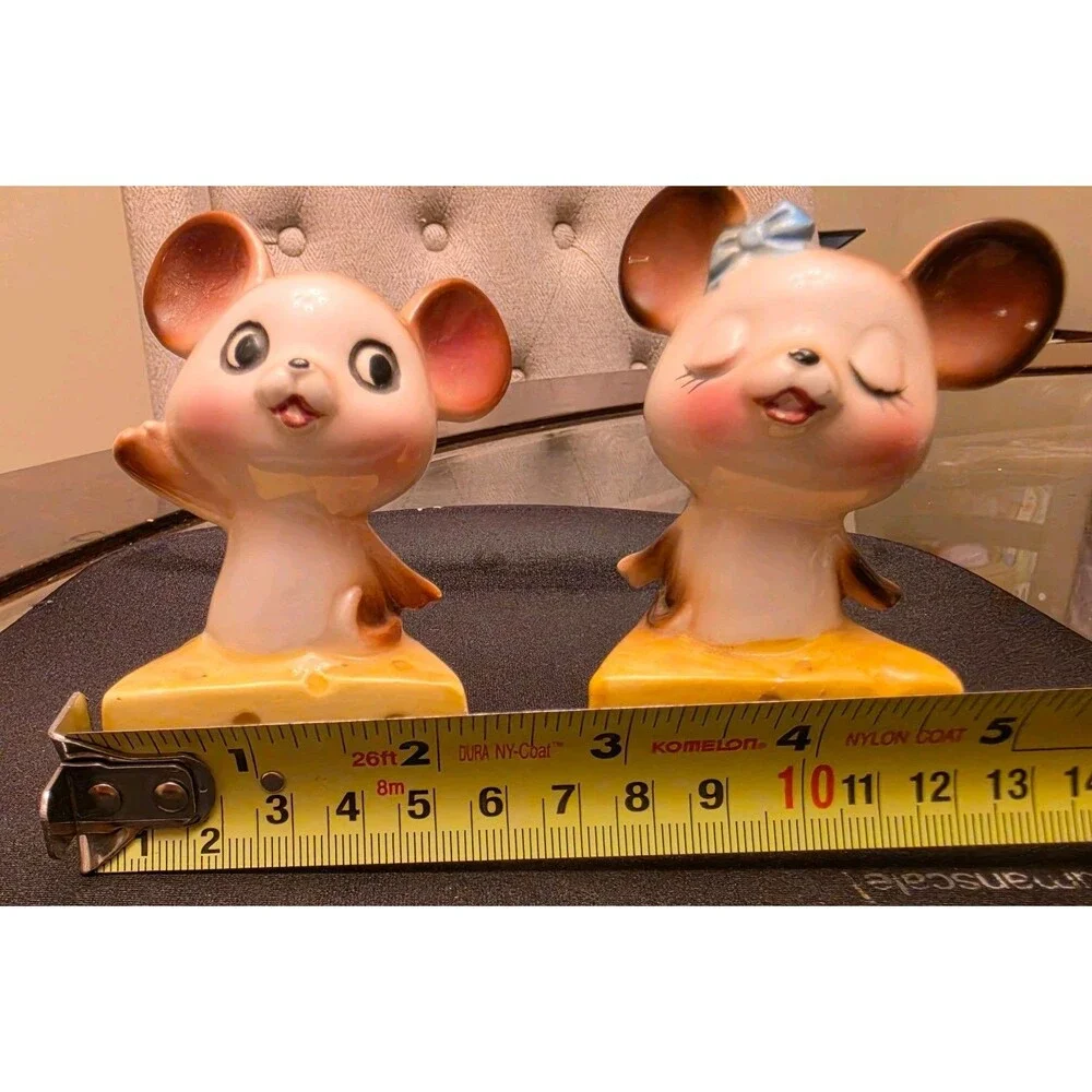 Vintage Mice Cheese Salt Pepper Shakers Japan Ceramic Hand Painted Cute